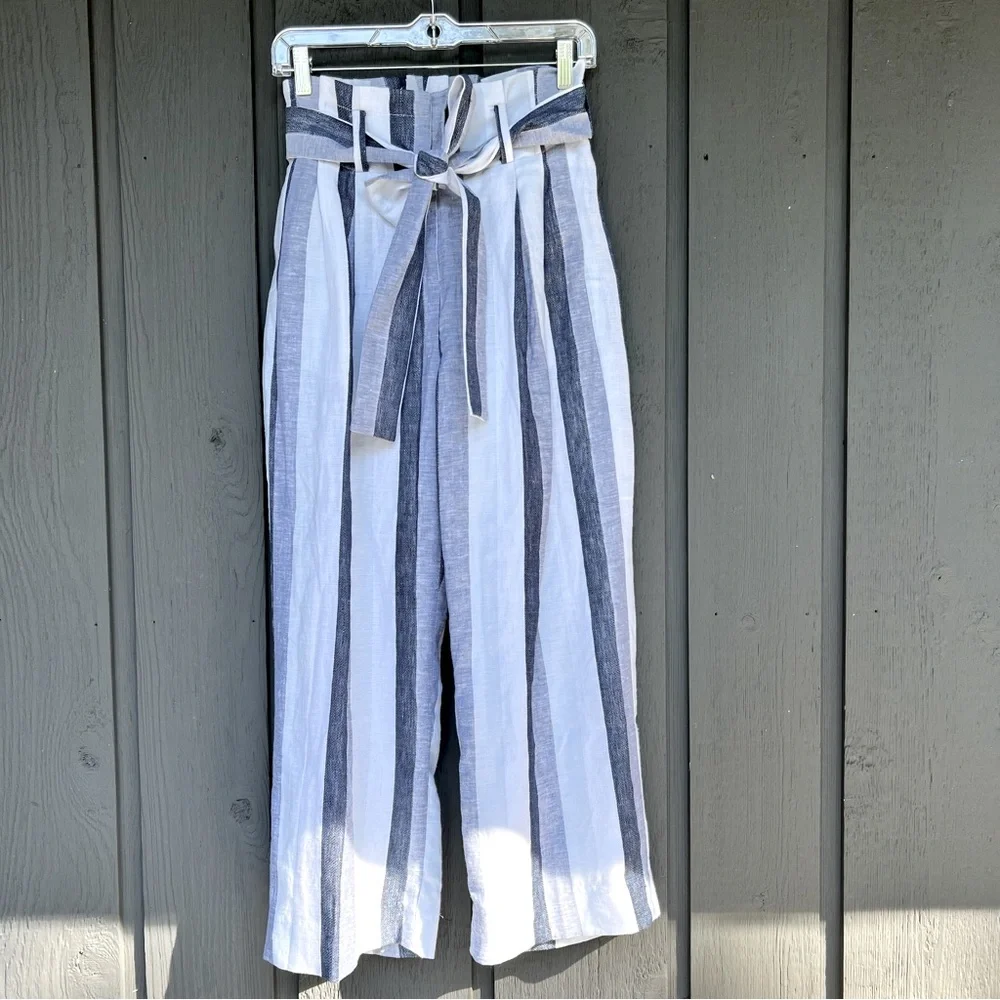 J.Crew NWOT Point Sur Paper Bag Linen Striped Wide Leg Pants, L2547 - Picture 7 of 13